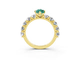 Yellow gold Marquise Cut Green Sapphire Prong Setting with Side Stones on a Pave Band_3