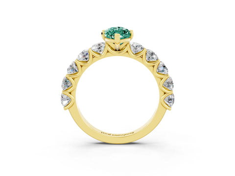 Yellow gold Marquise Cut Green Sapphire Prong Setting with Side Stones on a Pave Band_3