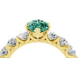 Yellow gold Marquise Cut Green Sapphire Prong Setting with Side Stones on a Pave Band_4