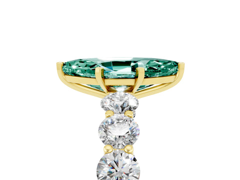 Yellow gold Marquise Cut Green Sapphire Prong Setting with Side Stones on a Pave Band_5