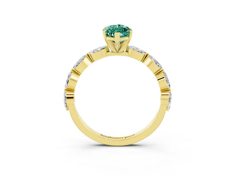 Yellow gold Marquise Cut Green Sapphire Ring with Marquise Side Stones and Prong Setting_3