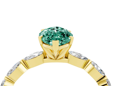 Yellow gold Marquise Cut Green Sapphire Ring with Marquise Side Stones and Prong Setting_4