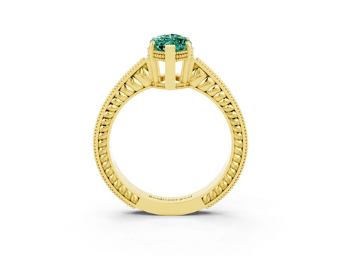 Yellow gold Marquise Cut Green Sapphire Ring with Milgrain Pavé Band and Four-Prong Setting_15