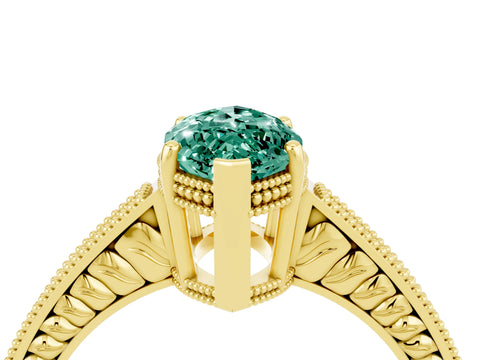 Yellow gold Marquise Cut Green Sapphire Ring with Milgrain Pavé Band and Four-Prong Setting_16