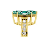 Yellow gold Marquise Cut Green Sapphire Ring with Milgrain Pavé Band and Four-Prong Setting_17