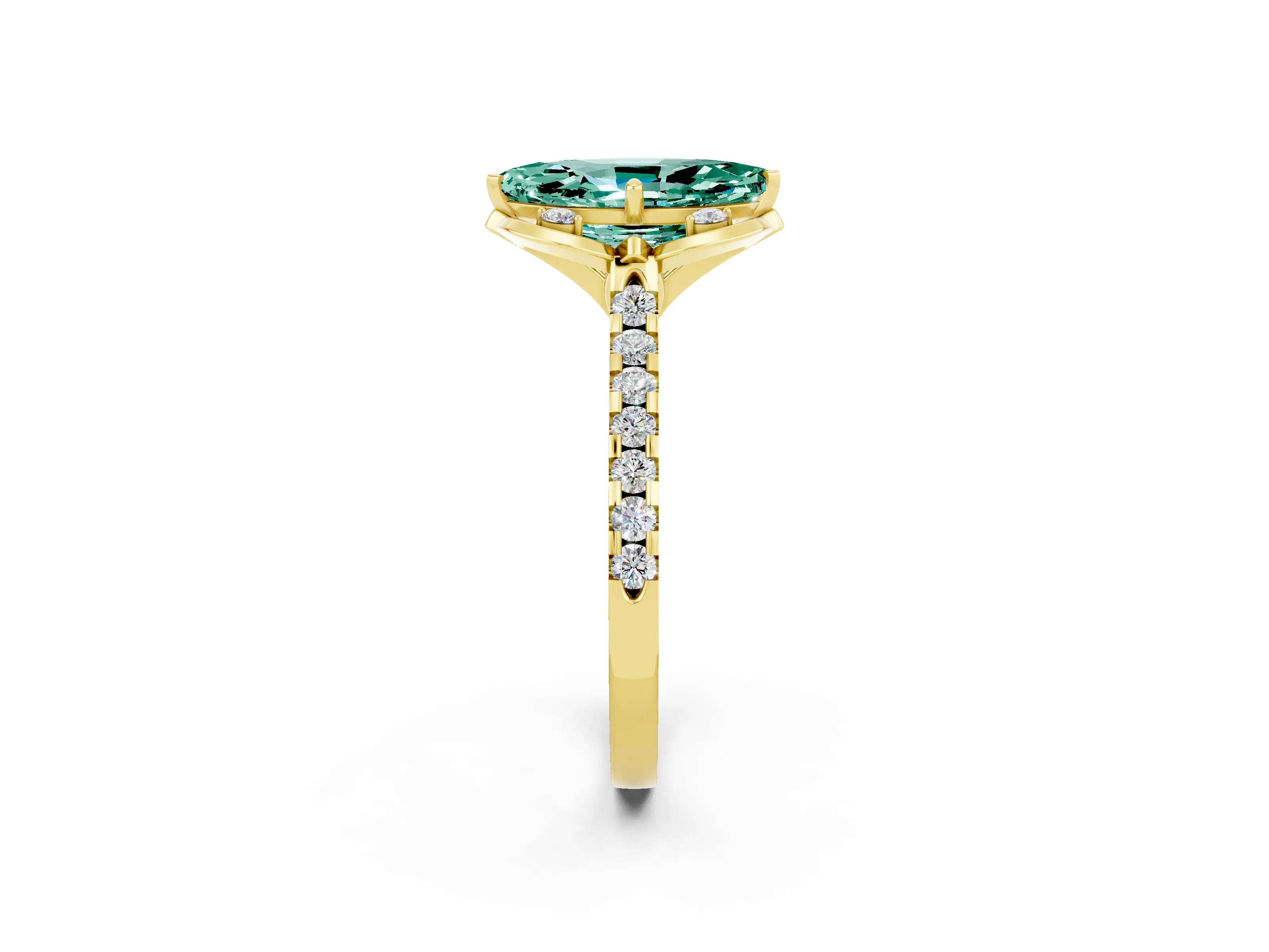Yellow gold Marquise Cut Green Sapphire Ring with Pavé Band and Floral Prong Setting_2