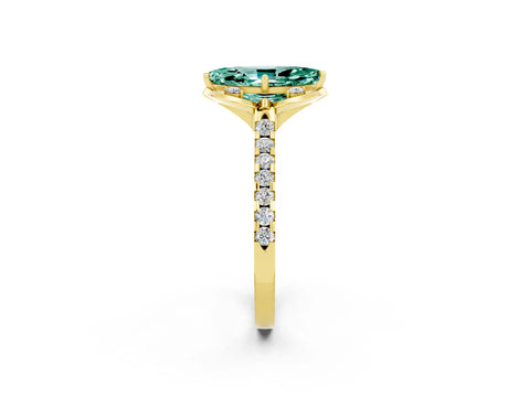 Yellow gold Marquise Cut Green Sapphire Ring with Pavé Band and Floral Prong Setting_2