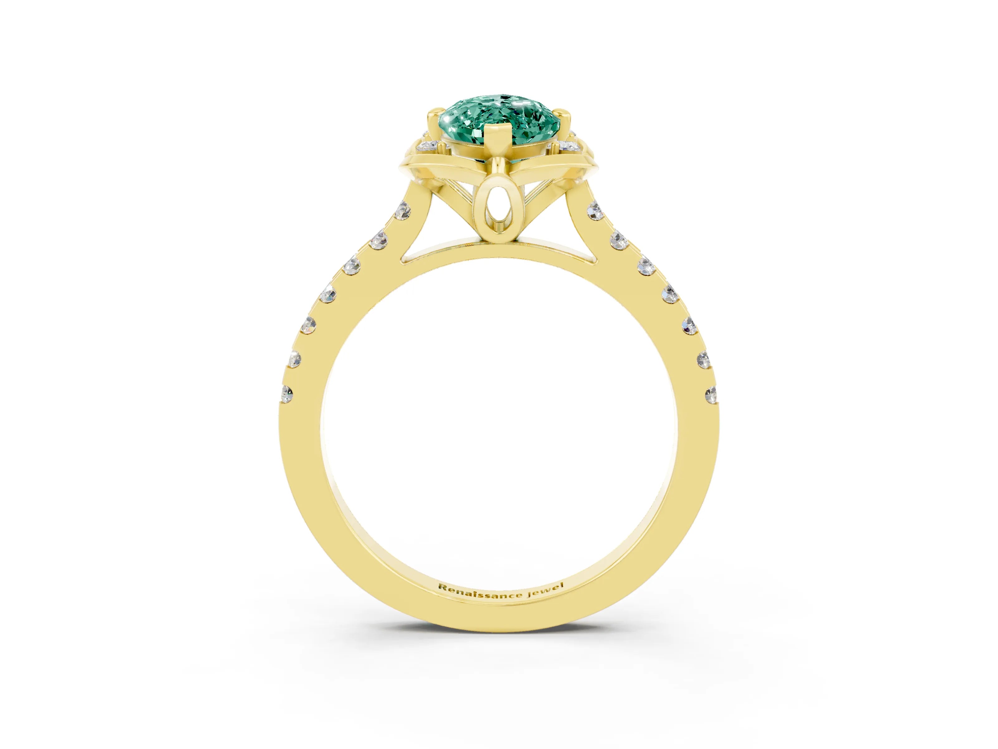 Yellow gold Marquise Cut Green Sapphire Ring with Pavé Band and Floral Prong Setting_3