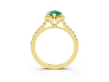 14K Yellow Gold 3.68 Carat E VS Round Green Sapphire Ring with Pavé Band and Floral Prong Setting