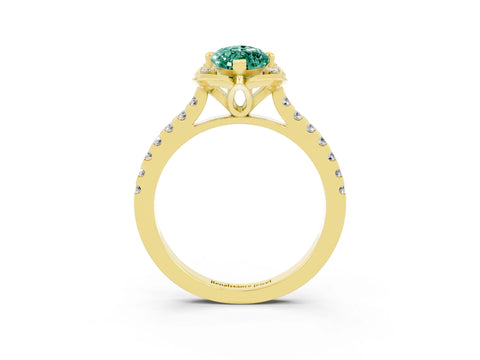 Yellow gold Marquise Cut Green Sapphire Ring with Pavé Band and Floral Prong Setting_3