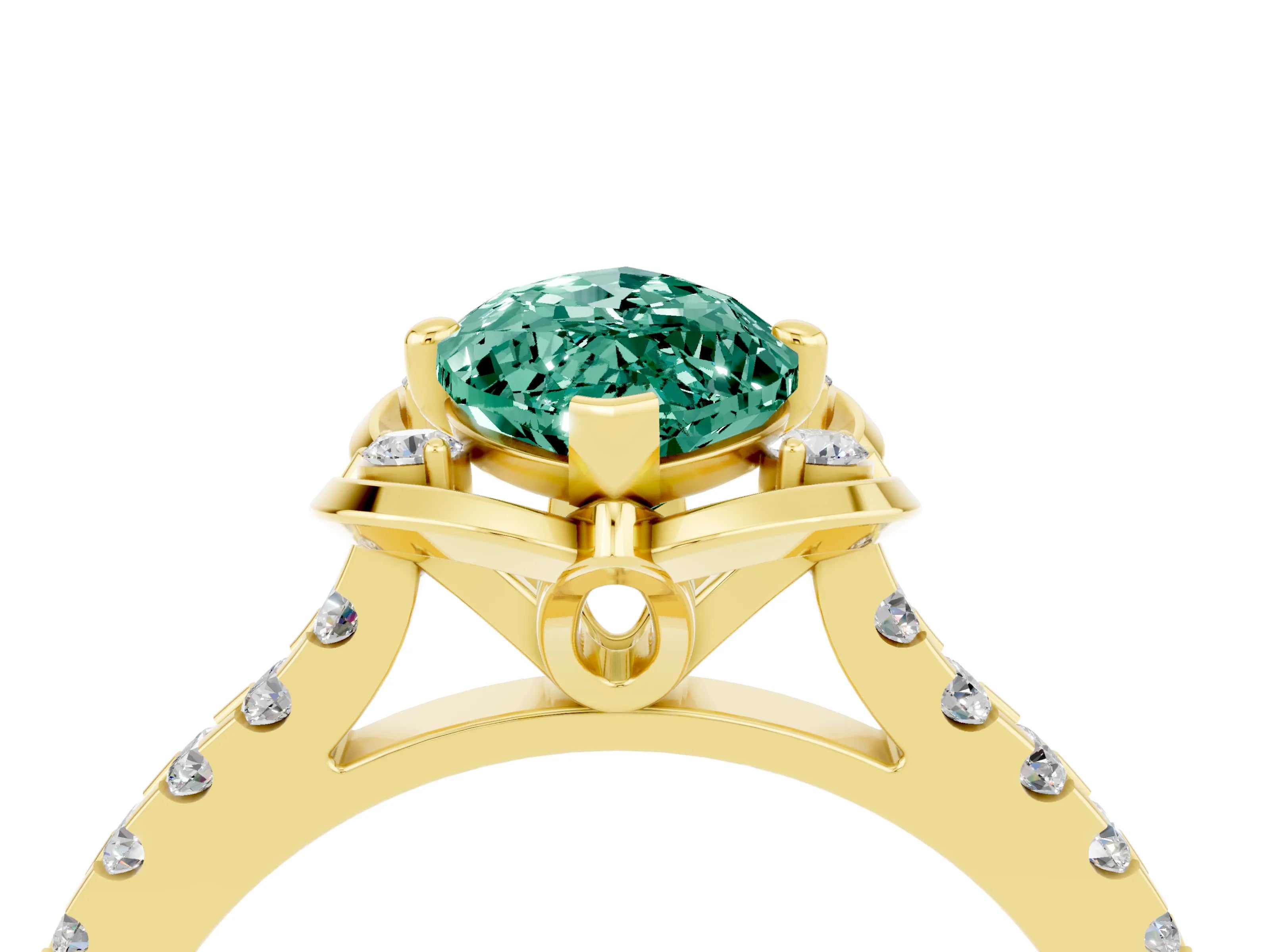 Yellow gold Marquise Cut Green Sapphire Ring with Pavé Band and Floral Prong Setting_4