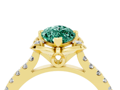 Yellow gold Marquise Cut Green Sapphire Ring with Pavé Band and Floral Prong Setting_4