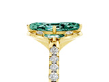 14K Yellow Gold 3.68 Carat E VS Round Green Sapphire Ring with Pavé Band and Floral Prong Setting