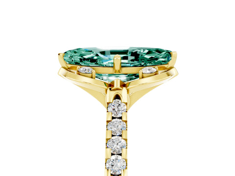 Yellow gold Marquise Cut Green Sapphire Ring with Pavé Band and Floral Prong Setting_5