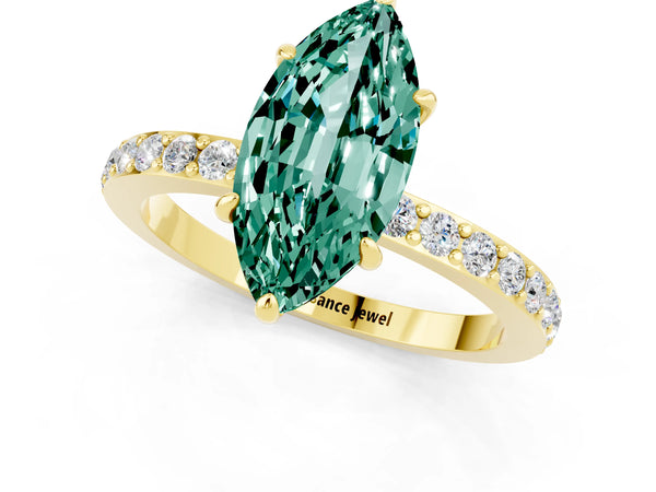 Yellow gold Marquise Cut Green Sapphire Pavé Engagement Ring with Round  Accents and Prong Setting