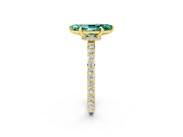 Yellow gold Marquise Cut Green Sapphire Pavé Engagement Ring with Round  Accents and Prong Setting