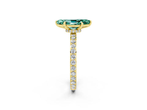 Yellow gold Marquise Cut Green Sapphire Ring with Pavé Band and Four-Prong Setting_2