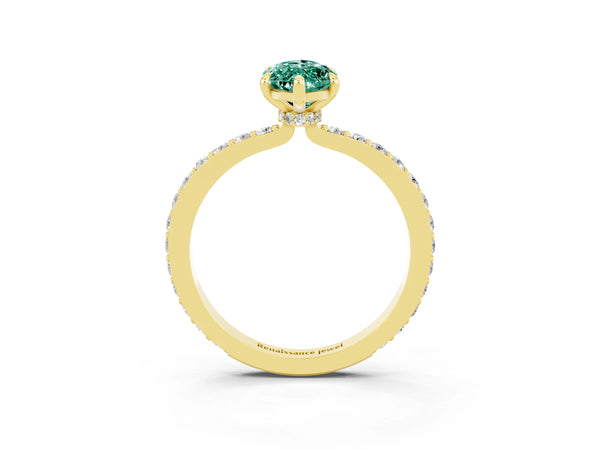 Yellow gold Marquise Cut Green Sapphire Pavé Engagement Ring with Round  Accents and Prong Setting