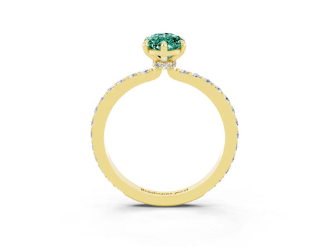 Yellow gold Marquise Cut Green Sapphire Ring with Pavé Band and Four-Prong Setting_3