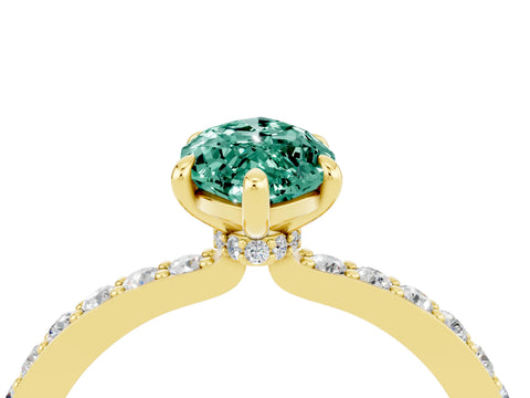 Yellow gold Marquise Cut Green Sapphire Ring with Pavé Band and Four-Prong Setting_4