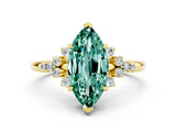 Yellow gold Marquise Cut Green Sapphire Ring with Side Stones and Four-Prong Setting_36