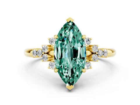 Yellow gold Marquise Cut Green Sapphire Ring with Side Stones and Four-Prong Setting_36