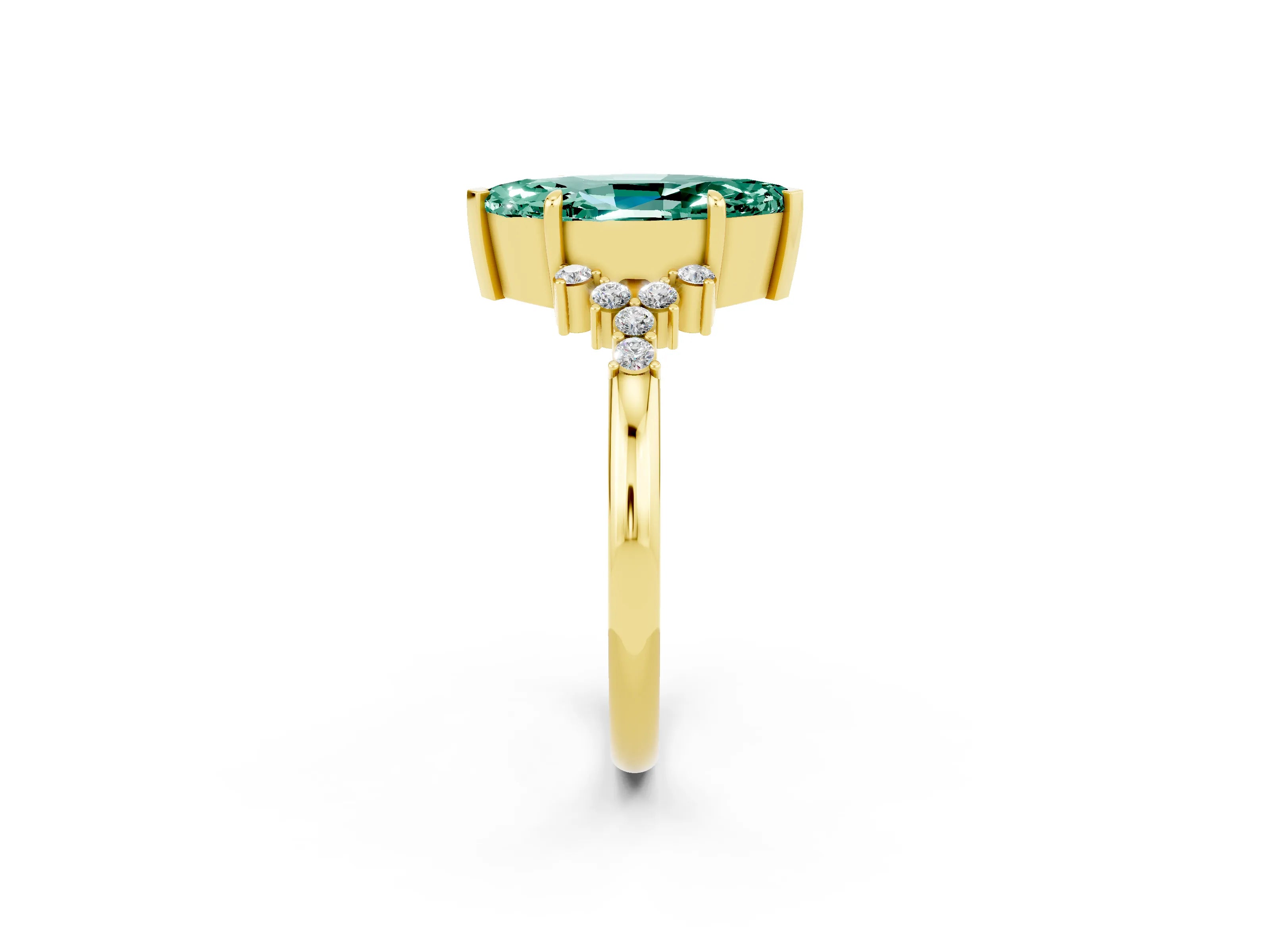 Yellow gold Marquise Cut Green Sapphire Ring with Side Stones and Four-Prong Setting_38