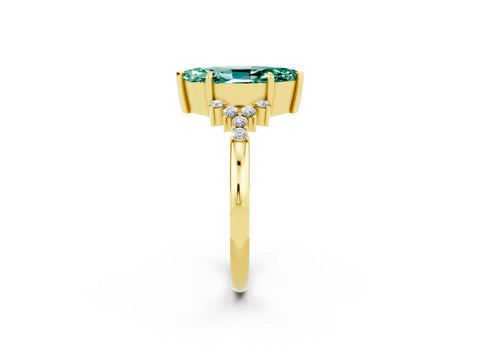Yellow gold Marquise Cut Green Sapphire Ring with Side Stones and Four-Prong Setting_38