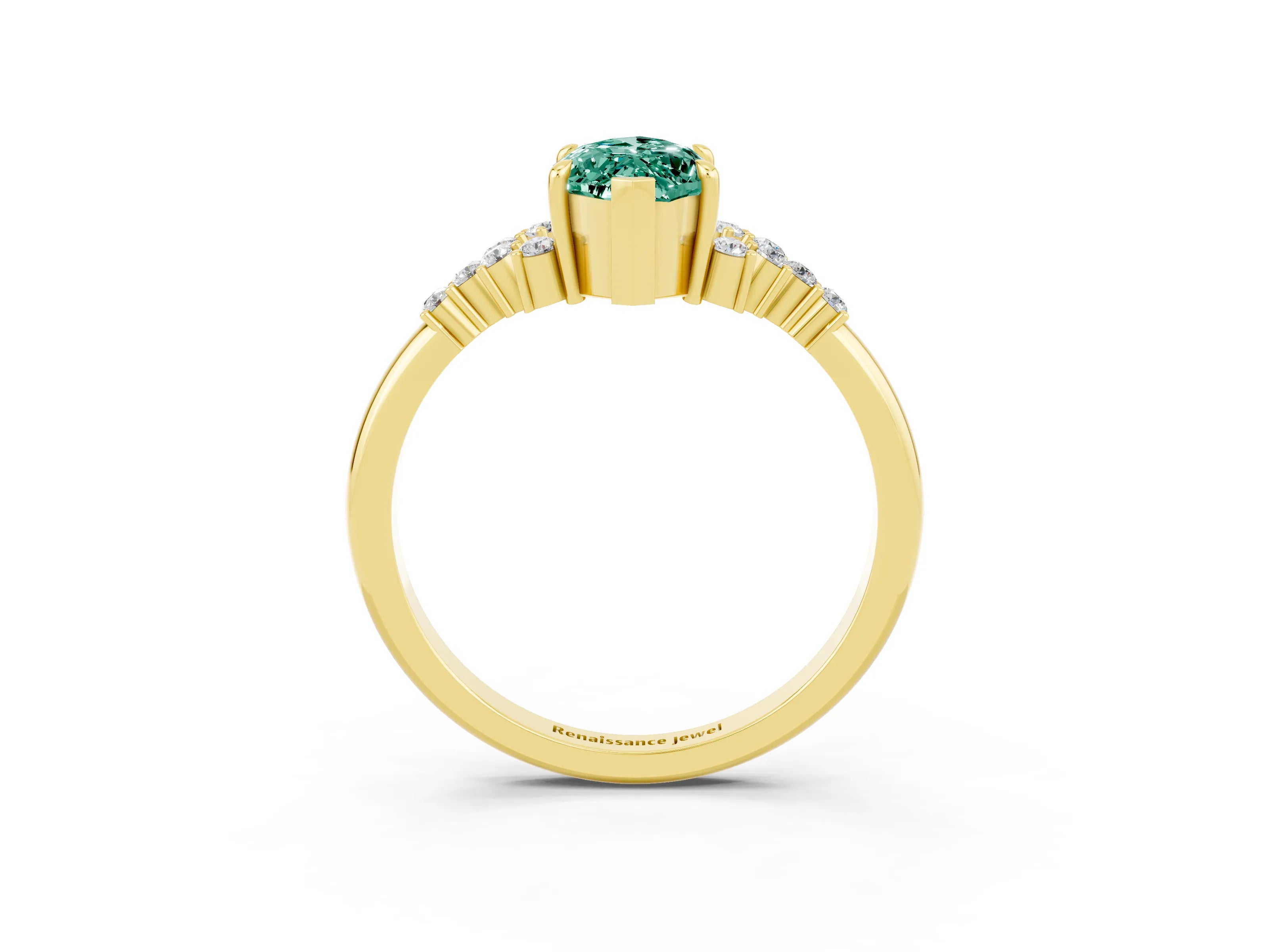 Yellow gold Marquise Cut Green Sapphire Ring with Side Stones and Four-Prong Setting_39