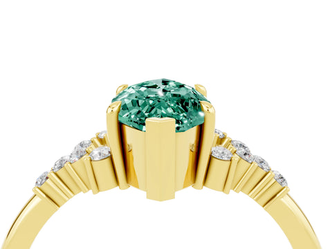 Yellow gold Marquise Cut Green Sapphire Ring with Side Stones and Four-Prong Setting_40