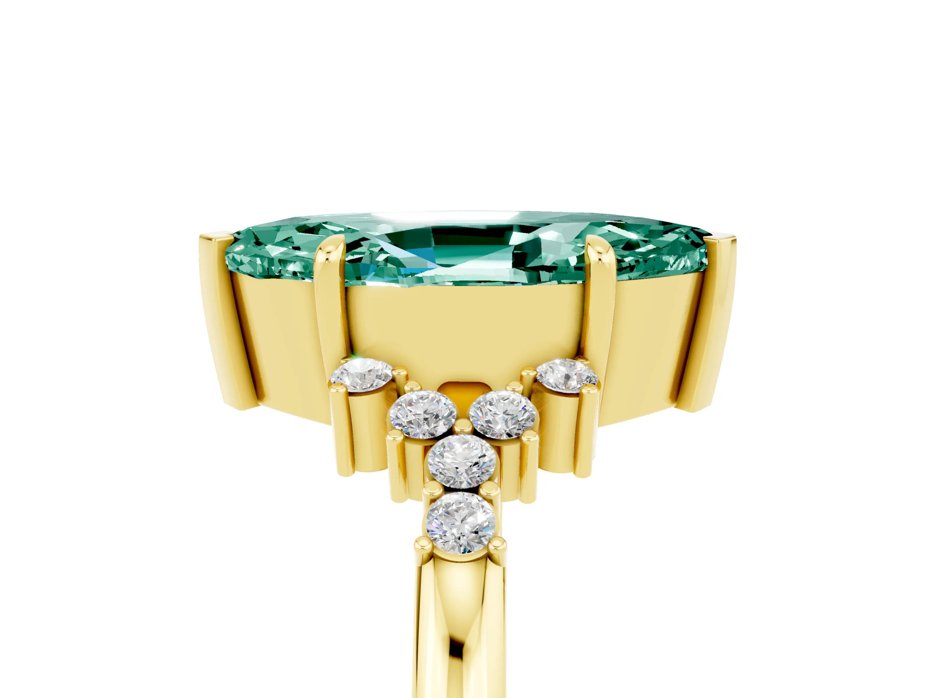 Yellow gold Marquise Cut Green Sapphire Ring with Side Stones and Four-Prong Setting_41