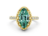 Yellow gold Marquise Cut Green Sapphire Scalloped Halo Engagement Ring with Round Shared Prong Band_12