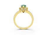 Yellow gold Marquise Cut Green Sapphire Scalloped Halo Engagement Ring with Round Shared Prong Band_15