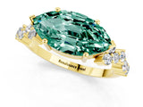 Yellow gold Marquise Cut Green Sapphire Scattered Round Accent Ring with Prong Setting_13