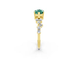 Yellow gold Marquise Cut Green Sapphire Scattered Round Accent Ring with Prong Setting_14