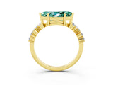 Yellow gold Marquise Cut Green Sapphire Scattered Round Accent Ring with Prong Setting_15