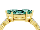 Yellow gold Marquise Cut Green Sapphire Scattered Round Accent Ring with Prong Setting_16