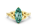 Yellow gold Marquise Cut Green Sapphire Solitaire Celtic Knot Ring with Four-Prong Setting_12