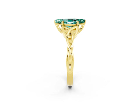Yellow gold Marquise Cut Green Sapphire Solitaire Celtic Knot Ring with Four-Prong Setting_14