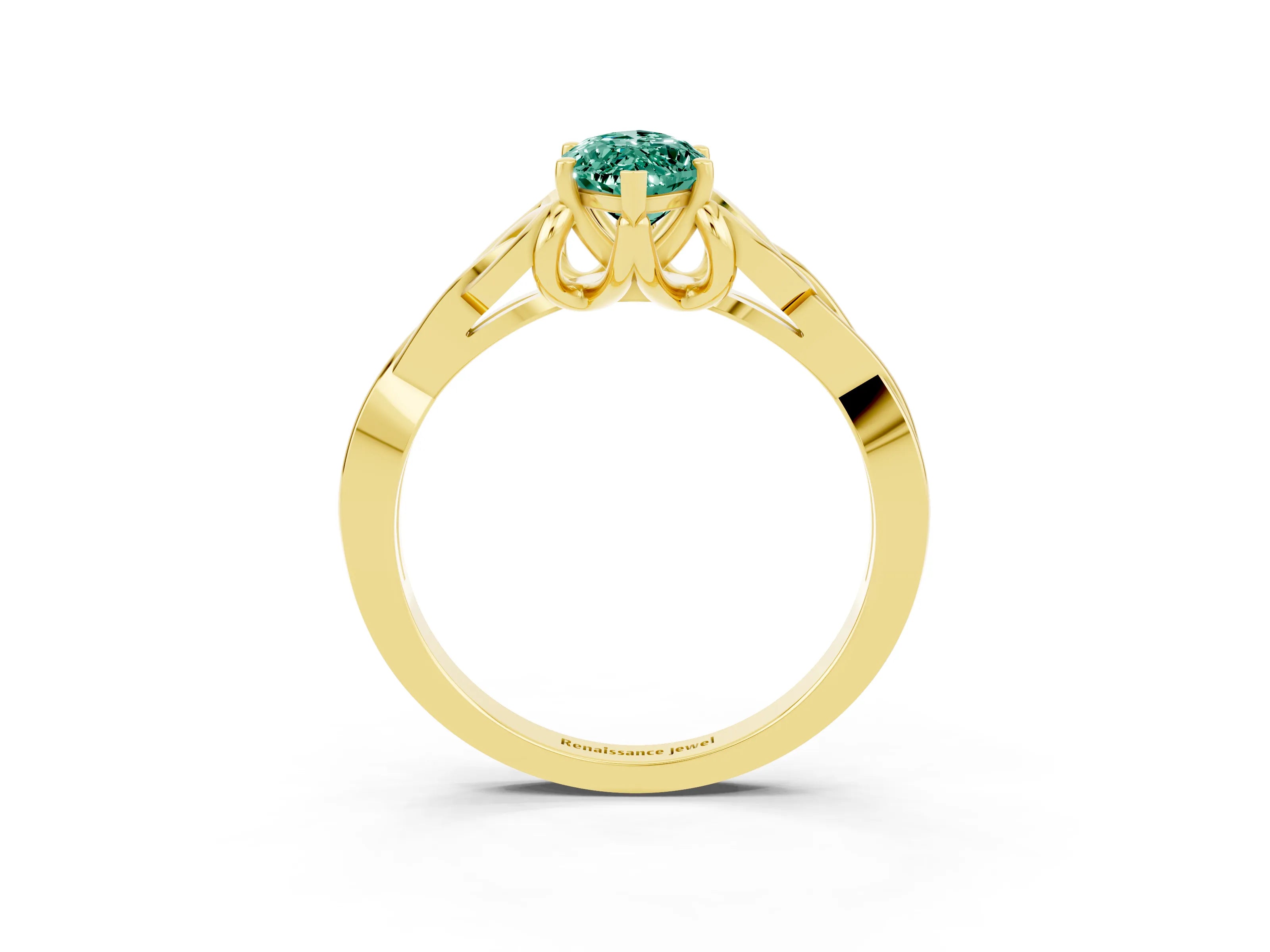 Yellow gold Marquise Cut Green Sapphire Solitaire Celtic Knot Ring with Four-Prong Setting_15