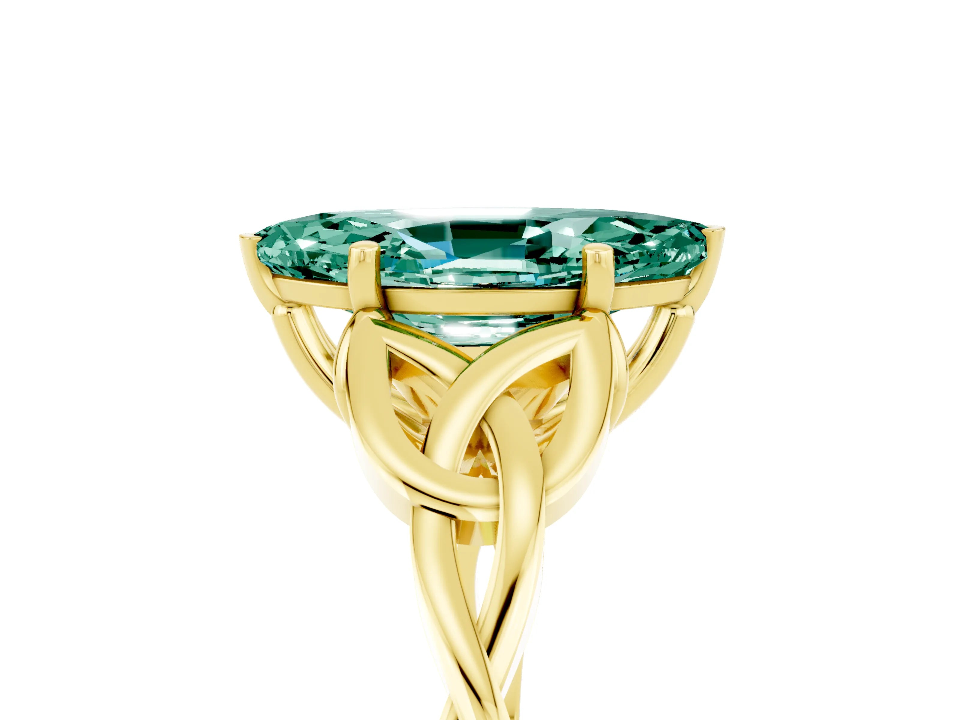 Yellow gold Marquise Cut Green Sapphire Solitaire Celtic Knot Ring with Four-Prong Setting_17
