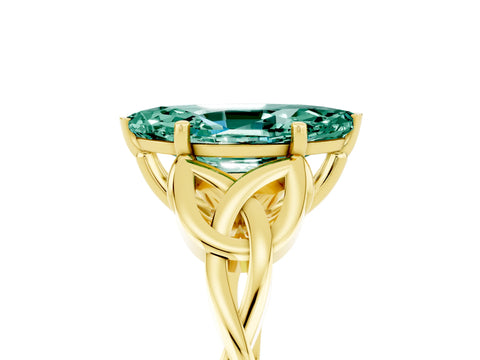 Yellow gold Marquise Cut Green Sapphire Solitaire Celtic Knot Ring with Four-Prong Setting_17