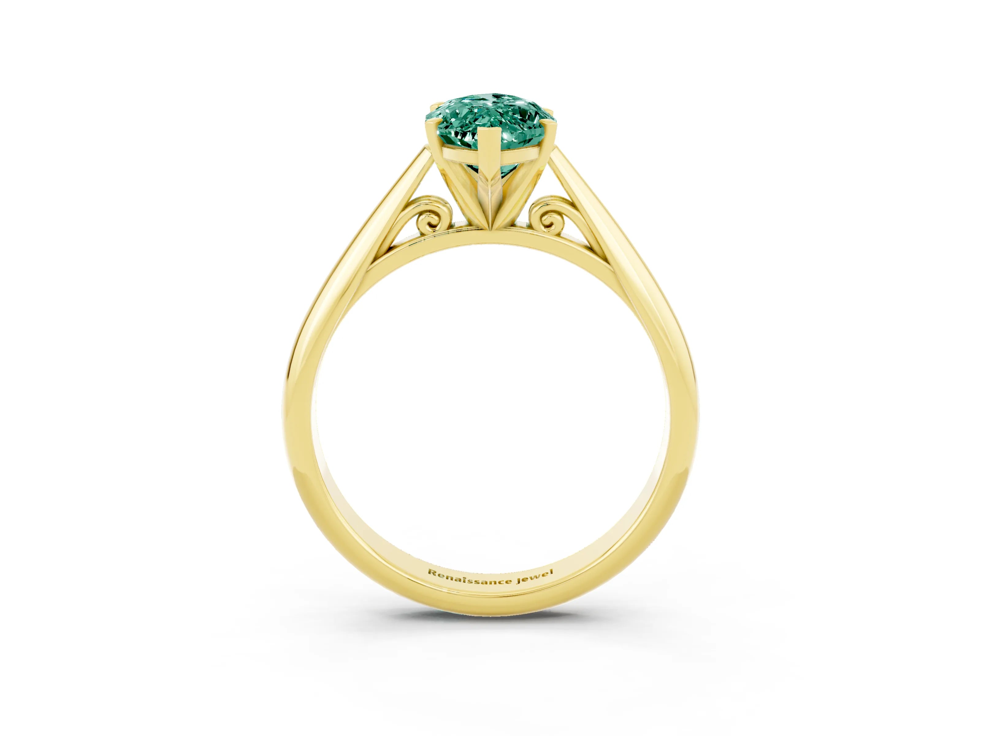 Yellow gold Marquise Cut Green Sapphire Solitaire Engagement Ring with Cathedral Setting and Four-Prong Mount_15