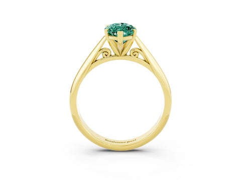 Yellow gold Marquise Cut Green Sapphire Solitaire Engagement Ring with Cathedral Setting and Four-Prong Mount_15