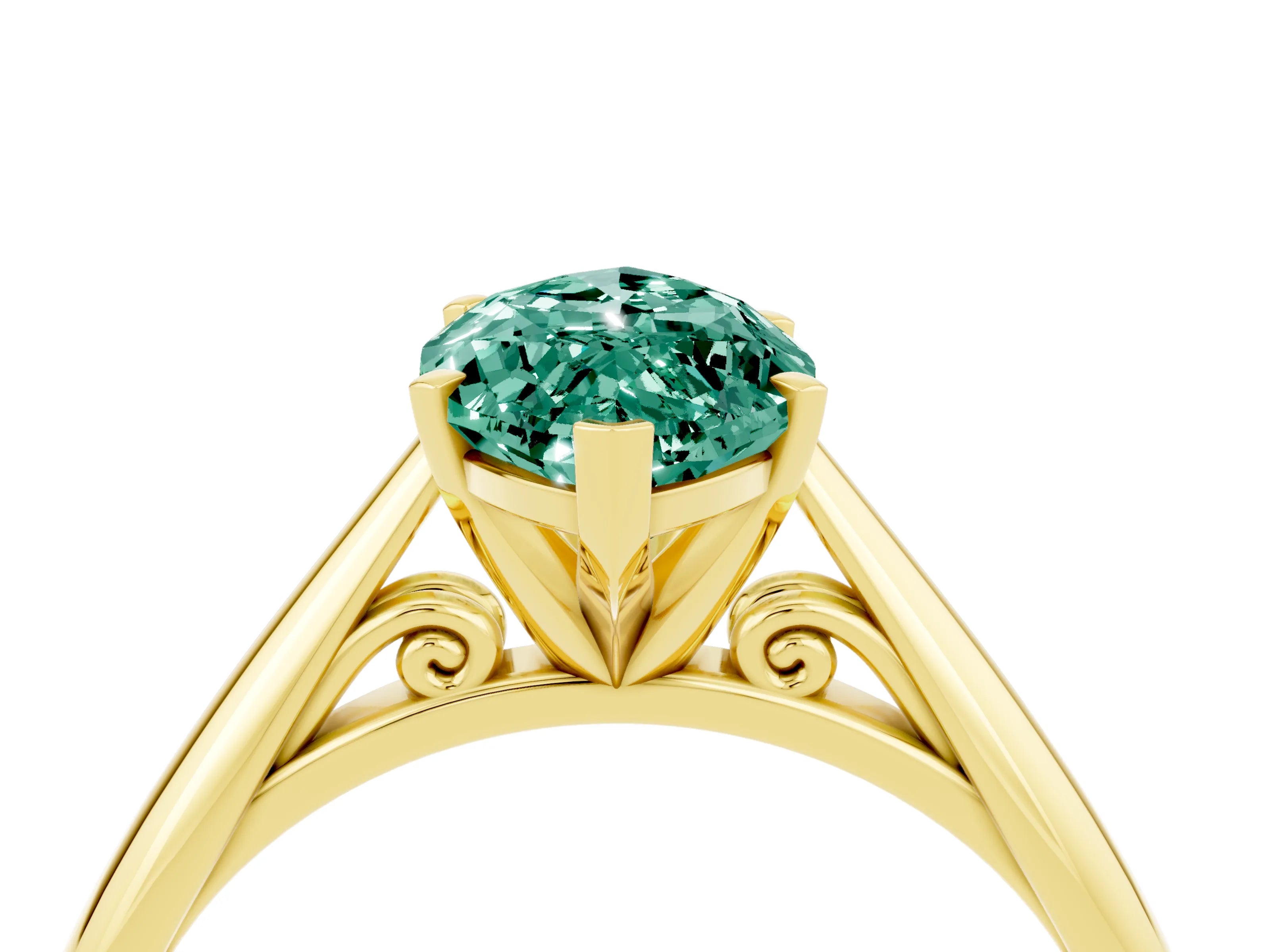 Yellow gold Marquise Cut Green Sapphire Solitaire Engagement Ring with Cathedral Setting and Four-Prong Mount_16
