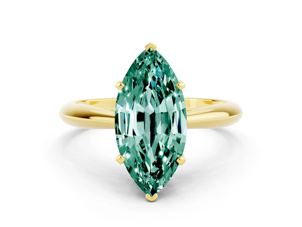 Yellow gold Marquise Cut Green Sapphire Solitaire Engagement Ring with Cathedral Setting and Four-Prong Mount