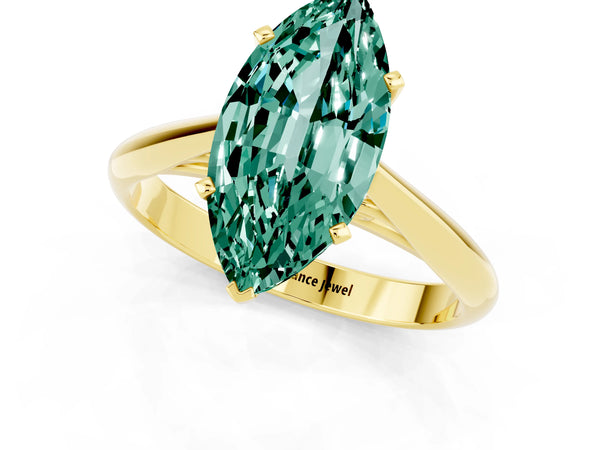 Yellow gold Marquise Cut Green Sapphire Solitaire Engagement Ring with Cathedral Setting and Four-Prong Mount