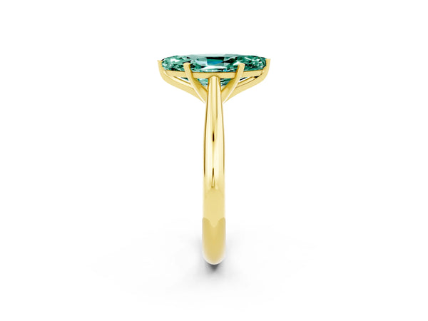 Yellow gold Marquise Cut Green Sapphire Solitaire Engagement Ring with Cathedral Setting and Four-Prong Mount