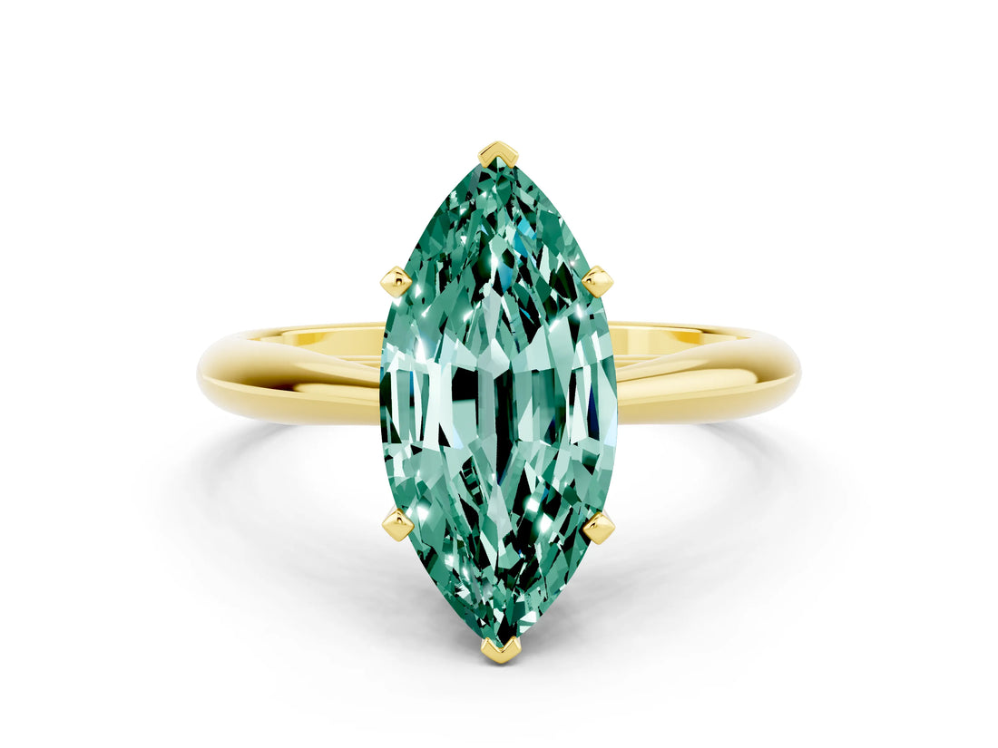 Yellow gold Marquise Cut Green Sapphire Solitaire Engagement Ring with Cathedral Setting and Four-Prong Mount_66