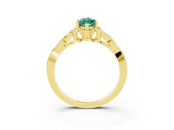 Yellow gold Marquise Cut Green Sapphire Solitaire Engagement Ring with Celtic Knot Band and Four-Prong Setting